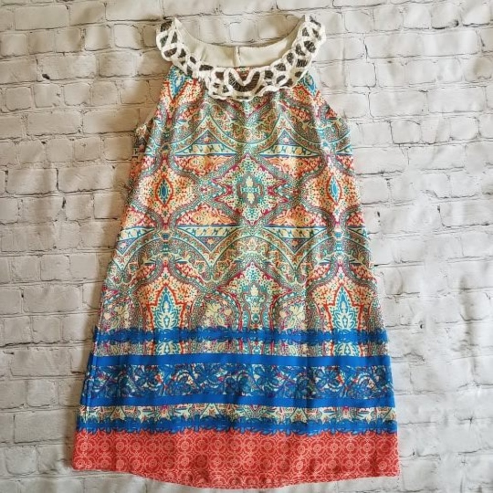 As U Wish Multi-color Beaded Neck Shift Dress